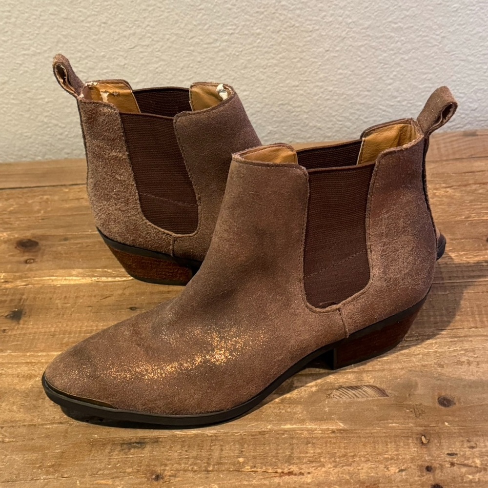 Ralph Lauren Denim & Supply Radford Metallic Brown Suede Boots Pull On Ankle - 7